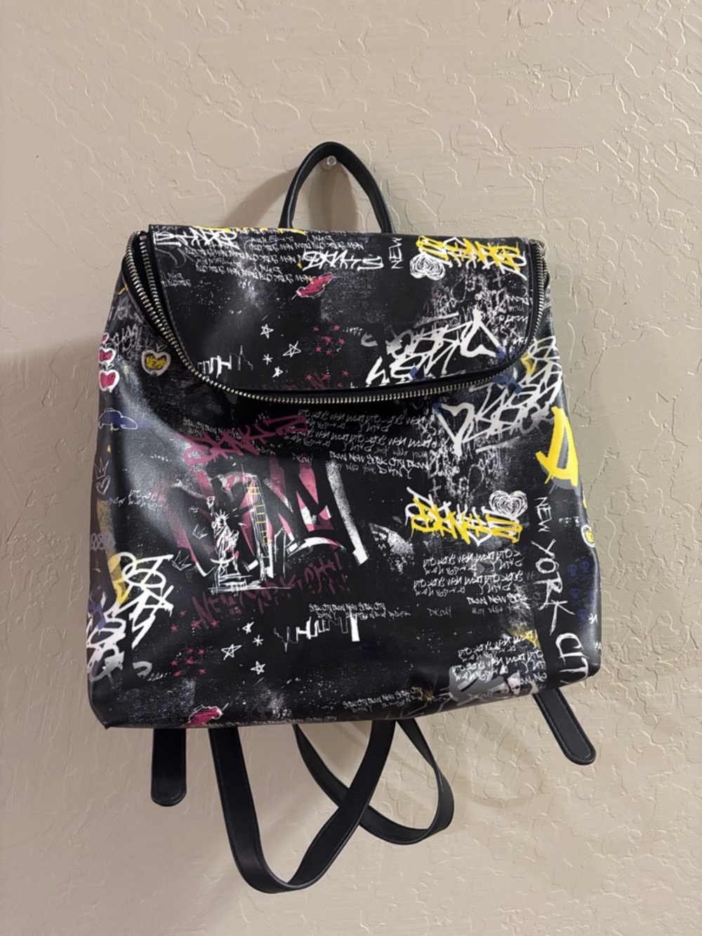 DKNY Black Logo-Print Backpack Interior
